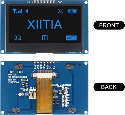 Miniatura 2 de 2 unids 2.42 pulgadas 128x64 OLED LCD módulo SSD1309 7 Pin SPI/IIC I2C interfaz serie para Arduino UNO R3 (luz azul)