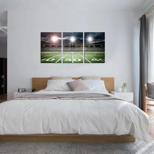 Miniatura 6 de TAOMI Lienzo decorativo para pared de rugby Field Match Sport Spot Light para habitación de los niños, dormitorio, 3 piezas, arte moderno, fútbol