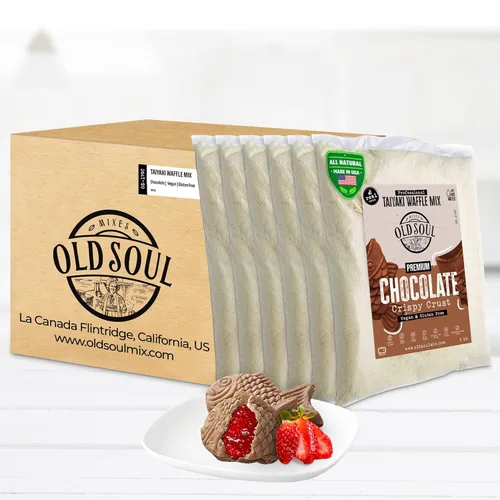 Miniatura 10 de OldSoul Professional Taiyaki Waffle Mix Sin gluten y vegano Crujiente Sabor chocolate 5 libras 84 waffles (5 libras, sin gluten y vegano)