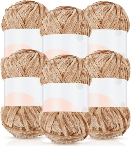 Miniatura 14 de Amylove 6 rollos de hilo de felpilla de terciopelo suave para ganchillo de 1182 yardas, manta de poliéster, hilo grueso mullido para tejer y hacer