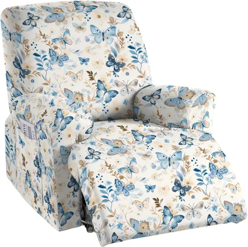 Miniatura 69 de CRFATOP Funda para sillón reclinable con estampado floral con bolsillos, funda única para sillón reclinable, 4 piezas, funda para sillón reclinable