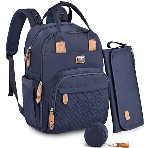 Dikaslon - Mochila para pañales con cambiador portátil, funda para chupete y correas para cochecito, bolsas de bebé unisex grandes para niños y Azul