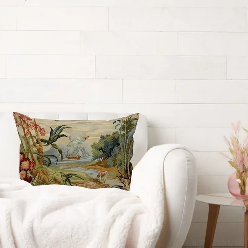 Miniatura 3 de ArogGeld Funda de cojín lumbar asiática de estilo chinoiserie, de lino marrón, pájaro y flor, funda de almohada asiática para sala de estar, A-6