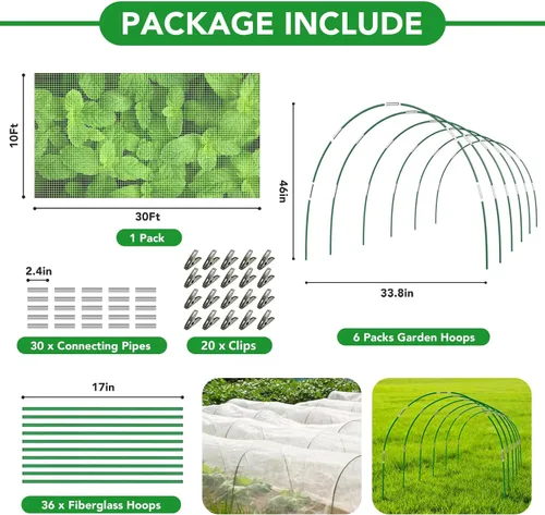 Miniatura 3 de Kit de red de jardín para camas elevadas, red de malla ultra fina de 10 x 30 pies y 6 juegos de aros de jardín de fibra de vidrio, red de insectos