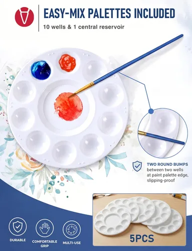 Miniatura 3 de DUGATO Juego de pinceles y paleta de pintura para artistas, 20 pinceles de nailon (varios tamaños y formas) con 5 bandejas de mezcla, ideal para Azul