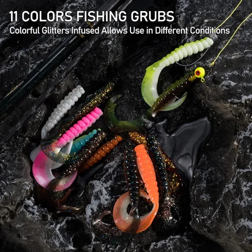 Miniatura 5 de Dr.Fish Señuelos de pesca blandos, cebos de plástico suave de 3 pulgadas, cebos de gusano Swimbaits de cinta, cola de cebo de sábalo para pesca