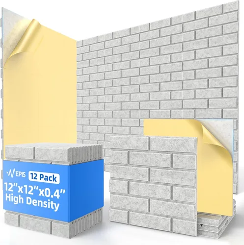 Miniatura 18 de Paquete de 20 paneles acústicos autoadhesivos, paneles de espuma de alta densidad a prueba de sonido de 12 x 12 x 0.4 pulgadas para paredes, paneles