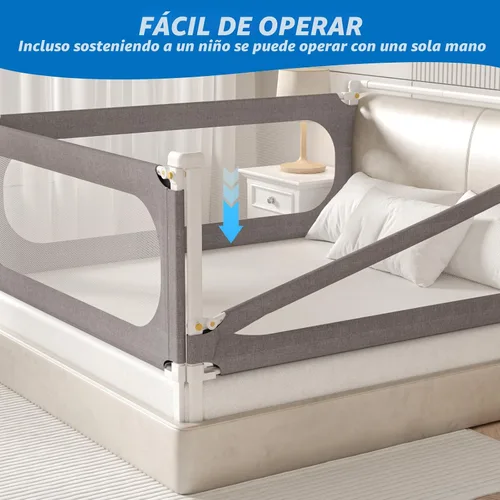 Miniatura 5 de Rieles de cama de 3 piezas tamaño Queen para niños pequeños, con barra para cabecero - Rieles de seguridad ajustables en altura para cama