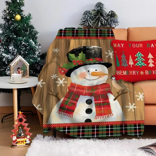Manta de forro polar de Navidad de muñeco de nieve, súper suave y acogedora, de 40 x 50 pulgadas, ligera, mullida, cómoda, texturizada, manta de