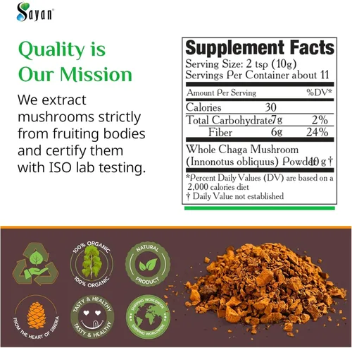 Miniatura 9 de Sayan Siberian Pure - Polvo de chaga grueso crudo de 4 onzas / 3.99 oz – Té súper antioxidante cosechado en bosque silvestre de primera calidad