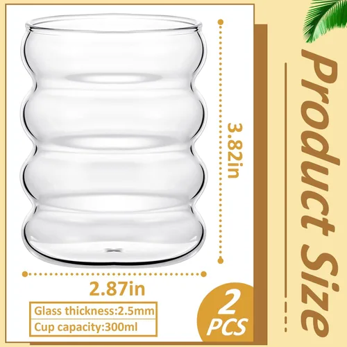 Miniatura 2 de Cunhill 2 vasos de vidrio ondulado de 10 onzas acanaladas de burbujas, cristalería creativa para cóctel, Martini, taza de bebida transparente