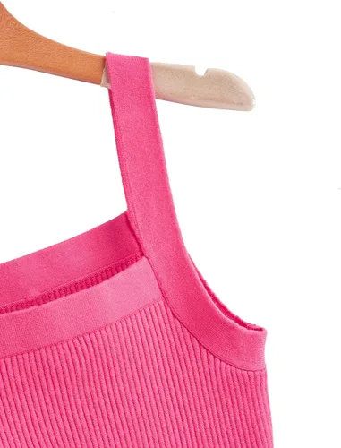 Miniatura 3 de Floerns Camiseta corta sin mangas de punto acanalado con cuello cuadrado para mujer