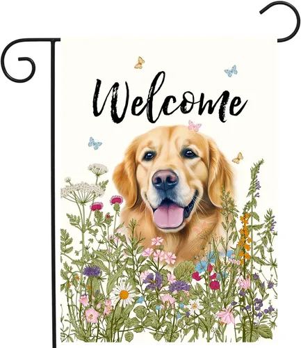 Miniatura 29 de Bandera de jardín floral Border Collie bandera de patio primavera verano bandera de patio flor perro banderas de jardín para exteriores pequeñas