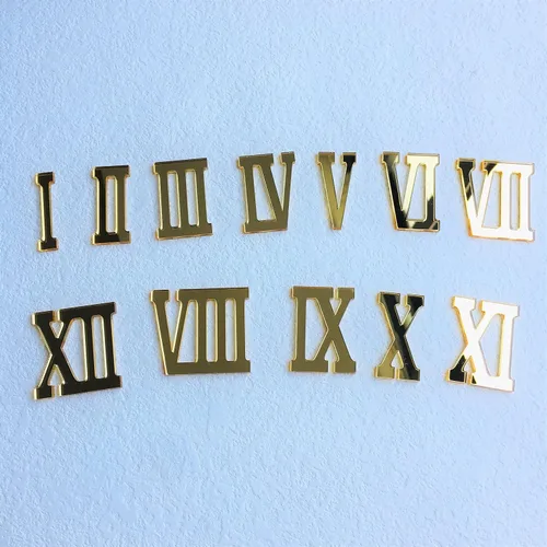 Miniatura 4 de 12 piezas de números acrílicos con espejo romano para un reloj de pared (negro)