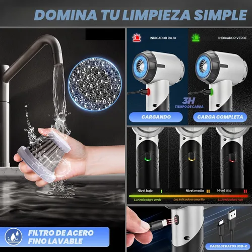 Miniatura 4 de Saker Aspiradora de Mano para Coche Portátil Inalámbrica 17000PA Mini Aspiradoras Recargables Aspiradora Plegable con Motor Sin Escobillas