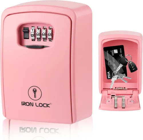 Miniatura 10 de Iron Lock® - Caja de bloqueo de llave pequeña para montaje en pared con código, para exteriores (negro) 10,000 resettable combos, no app or dead