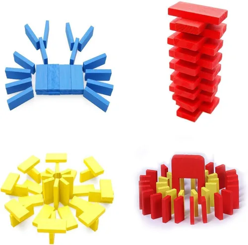 Miniatura 4 de Juego de 600 piezas de dominó para niños, bloques de construcción de dominó de madera, 6 colores a granel juegos de fichas de dominó con 26 bloques
