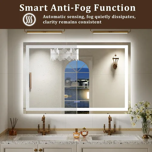 Miniatura 5 de Espejo de baño LED con luces, espejos de pared de 36 x 24 pulgadas con antiempañamiento, regulable, retroiluminado + luz frontal, 3 modos