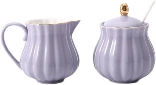 CHOOLD Elegante juego de azúcar y crema de cerámica con diseño de flores, con cuchara de tapa, juego de servicio de café para regalo de boda, 7.5