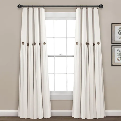 Miniatura 10 de Lush Decor - Cortinas de lino con botones de estilo granja, panel individual, diseño plisado de dos tonos de 40 pulgadas de ancho x 108 pulgadas