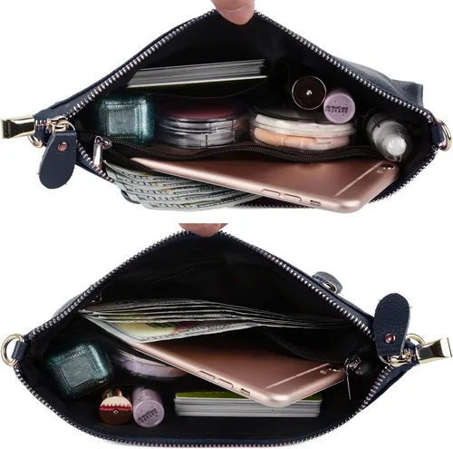 Miniatura 3 de YALUXE Clutch Wristlet - Cartera de piel auténtica con bloqueo RFID y cadena de hombro