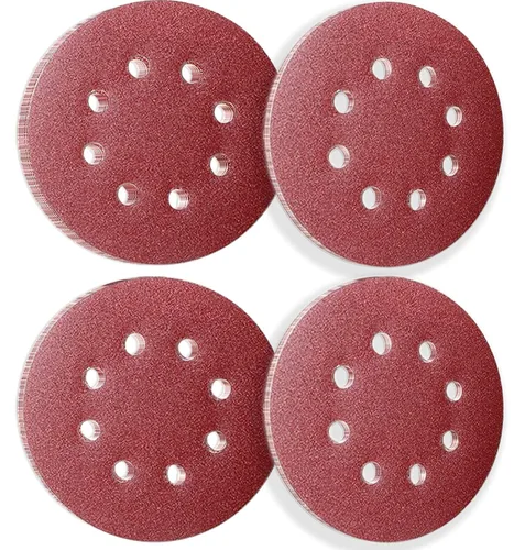 Miniatura 7 de 50 discos de lijado de 4.921 in, 8 agujeros, hojas de lijado, hojas de lija de 5 pulgadas y 40 granos de gancho y bucle para lijadora orbital