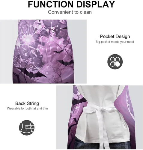 Miniatura 6 de MUSM Purple Moon Apron，Classic Vintage Funny with Pockets Aprons,Adjustable Bib Waterdrop Resistant for Kitchen Cooking Restaurant BBQ Painting