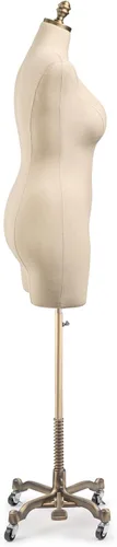 Miniatura 3 de TSC - Maniquí de forma de vestido de exhibición femenina en lienzo natural sobre base metálica con ruedas (bronce, grande)
