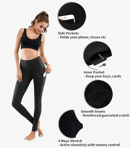 Miniatura 4 de Lingswallow - Pantalones deportivos de tiro alto para yoga, diseño elástico en 4 direcciones con control de abdomen y bolsillos, leggings