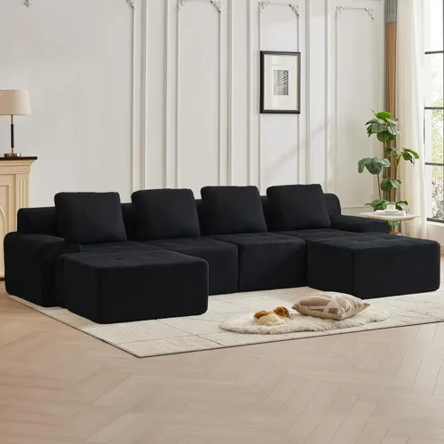 Miniatura 49 de Modular Sectional Sofa with Movable Ottoman, 1 Seat Deep Seat Couch with 1 Pillow, Comfy Cloud Sectional Sofa for Living Room, Bedroom and Apartment