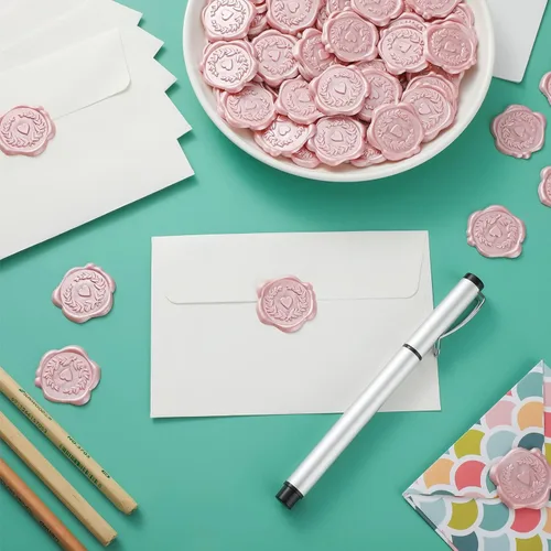 Miniatura 3 de Calcomanías de sello de cera, calcomanías en relieve de corazón para boda, matrimonio, compromiso, sobre, tarjeta de invitación, baby shower