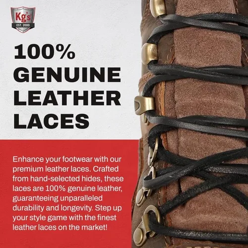 Miniatura 2 de Kg's Cordones de cuero auténtico cordones de zapatos de cuero 100% genuino para adultos, los cordones de cuero para botas son resistentes y duraderos