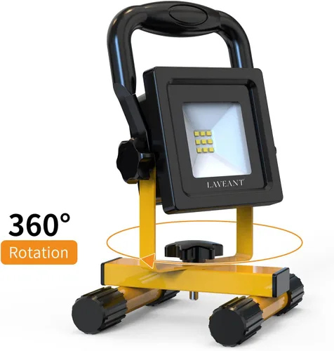 Miniatura 9 de Luces de trabajo LED recargables LAVEANT, 10W 2200mAh, 600 lúmenes, luces de inundación portátiles y ajustables, impermeables con soporte