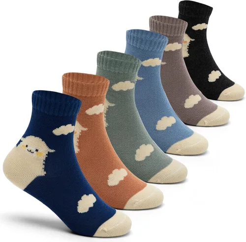 Miniatura 6 de Aisyee Calcetines de algodón para niños, calcetines sin costuras para niños, calcetines coloridos de cuarto de punto, paquete de 6