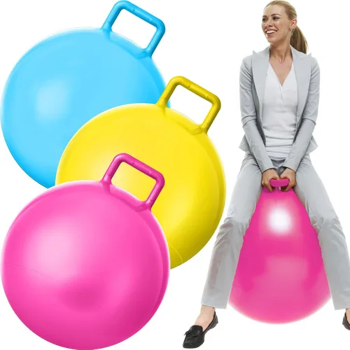 Lewtemi 3 pelotas rebotadoras de 29 pulgadas con asa, bola de salto de tolva al aire libre y bomba de aire para ejercicio deportivo (azul claro,