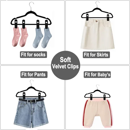 Miniatura 6 de TOFIIGREM Clips de terciopelo negro, 20 unidades, clips de terciopelo antideslizantes para colgar pantalones de traje, falda, clips de dedo fuertes