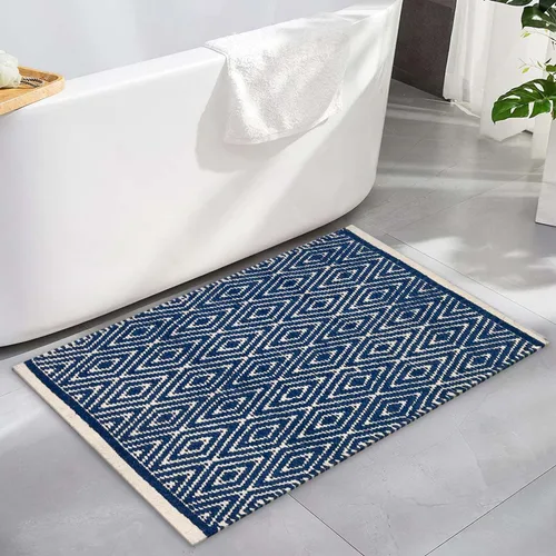 Miniatura 18 de Chardin home Alfombra de pasillo 100% algodón con diamantes de 2 x 5 pulgadas, totalmente reversible, lavable a máquina, beige grisáceo y blanco