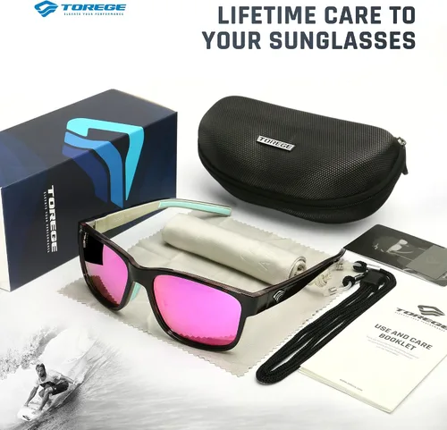 Miniatura 7 de TOREGE Gafas de sol polarizadas deportivas para hombres y mujeres, lentes de sol para ciclismo, correr, pesca, barco, senderismo, playa, TR66