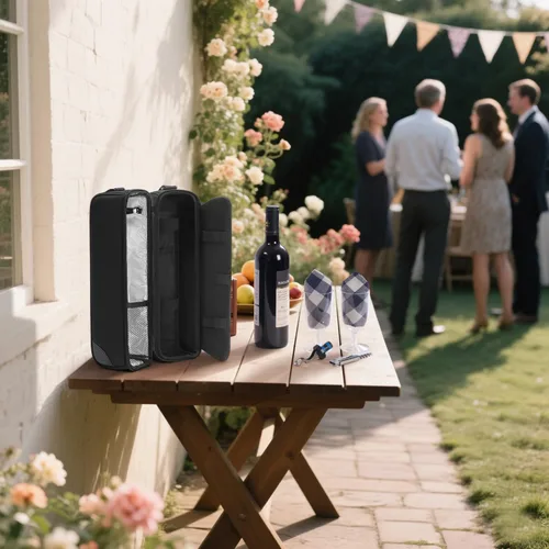 Miniatura 6 de ALLCAMP - Bolsa de vino con compartimento refrigerador, juego de picnic que lleva dos juegos de vajilla Negro