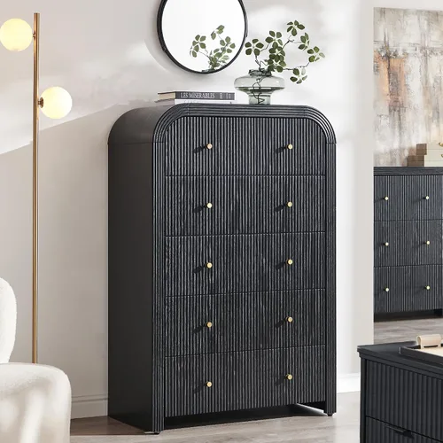 Miniatura 17 de T4TREAM Cómoda acanalada con 3 cajones, cómoda moderna de 32 pulgadas de alto con diseño de perfil curvado grueso, organizador de almacenamiento
