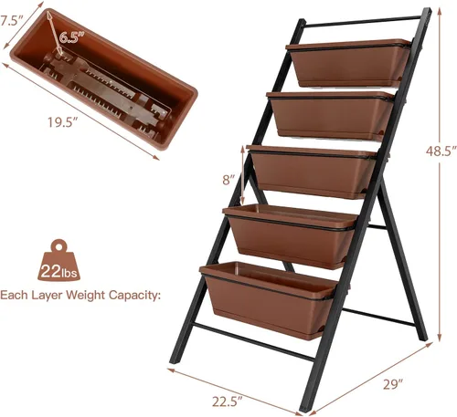 Miniatura 3 de S AFSTAR Macetero vertical de 5 niveles, cama de jardín elevada de 5 capas con 5 jardineras desmontables y marco de metal, contenedores elevados
