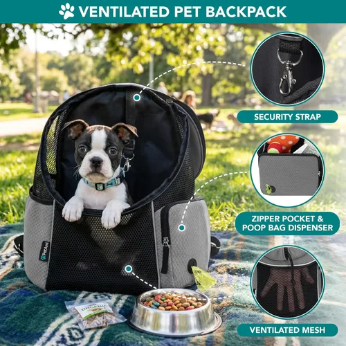 Miniatura 4 de PetAmi Mochila transportadora frontal para perro, mochila de transporte de pecho ajustable ventilada para perros y gatos, transportadora para perros