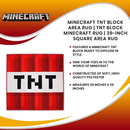 Miniatura 6 de MINECRAFT Alfombra de área TNT Block Decor Merch Decoración de videojuegos, decoraciones TNT Alfombra cuadrada de 39 pulgadas
