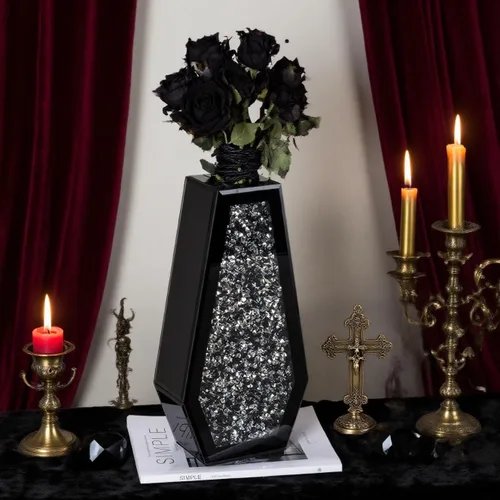 Miniatura 8 de SHYFOY Florero Negro de Flores Florero de Vidrio de Diamante Triturado Floreros Grandes de Cristal con Espejo para Centros de Mesa Floreros Altos