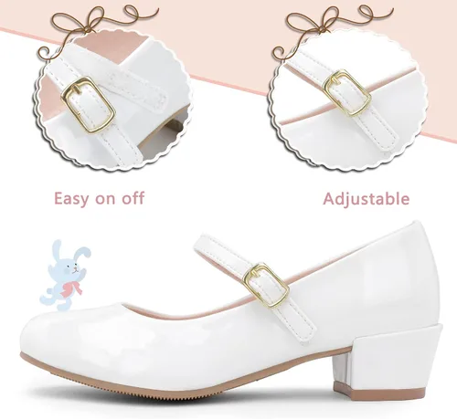 Miniatura 4 de MIXIN Zapatos de vestir Mary Jane para niñas, zapatos de bailarina de princesa, zapatos de tacón bajo para fiesta escolar, boda, zapatos de regreso