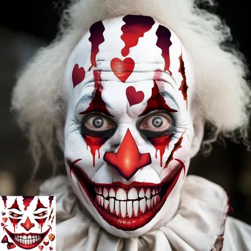 Miniatura 3 de 5 hojas de tatuajes faciales aterradores de Halloween + 1 hoja de tatuaje de cicatrices falsas, tatuaje de boca sangrienta, maquillaje de zombi