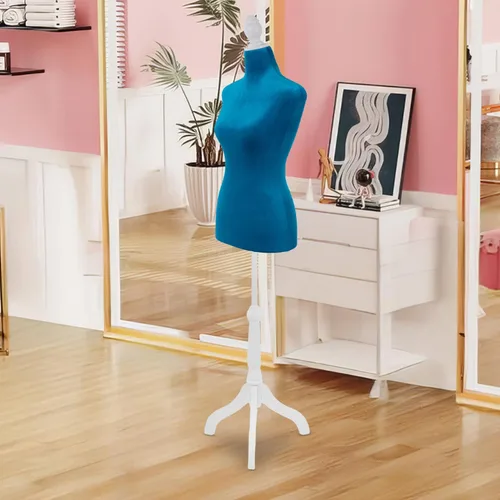 Miniatura 6 de FDW Maniquí femenino con forma de vestido de cuerpo, maniquí de costura, maniquí de torso con base de trípode, maniquí ajustable para coser ropa Azul