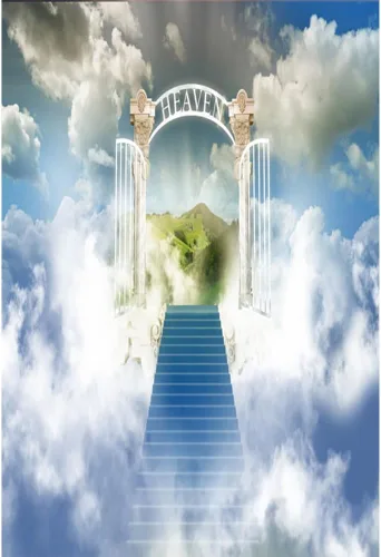 Miniatura 17 de Telón de fondo del cielo de 5x3 pies Puerta del cielo Puerta del paraíso Fondo fotográfico para niños, alfombra de baby shower, pancarta