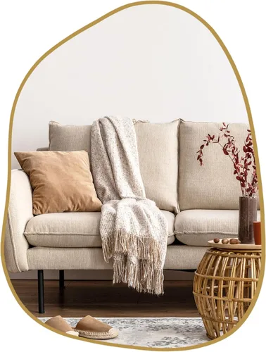 Miniatura 11 de PERFNIQUE Espejo de pared irregular asimétrico, espejo dorado de 27 x 19 pulgadas, espejo dorado para baño, dormitorio, sala de estar, entrada