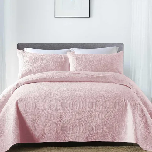 Boryard Juego de edredón King de 3 piezas, colcha ligera y suave (104 x 90 pulgadas) con 2 fundas de almohada (20 x 36 pulgadas), color rosa Rosa/